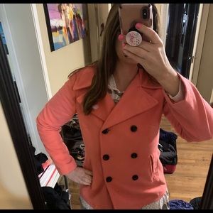New York and company coral pea coat SZ M